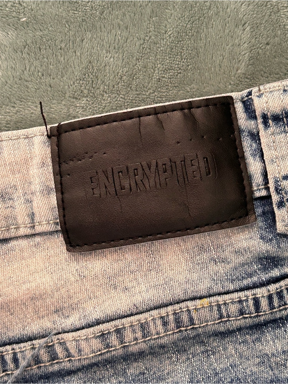 Encrypted Men's Acid Wash Biker Moto Jeans 36x32 Stretch Distressed - Picture 3 of 10
